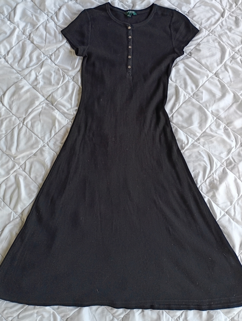 Lauren Ralph Lauren Black Short-Sleeve Midi Dress